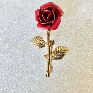 Vintage Red Rose Gold Brooch